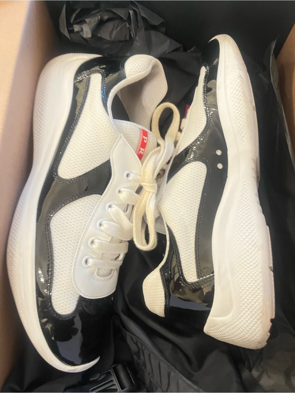 Prada White and Black Patent Lace-Up Sneakers size 9 US 7 UK